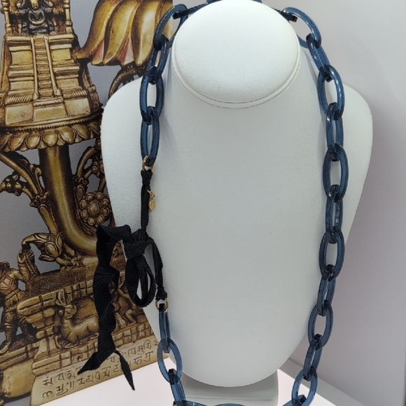 J. Crew Navy Blue Statement Necklace With Ribbon Closure - Picture 3 of 6